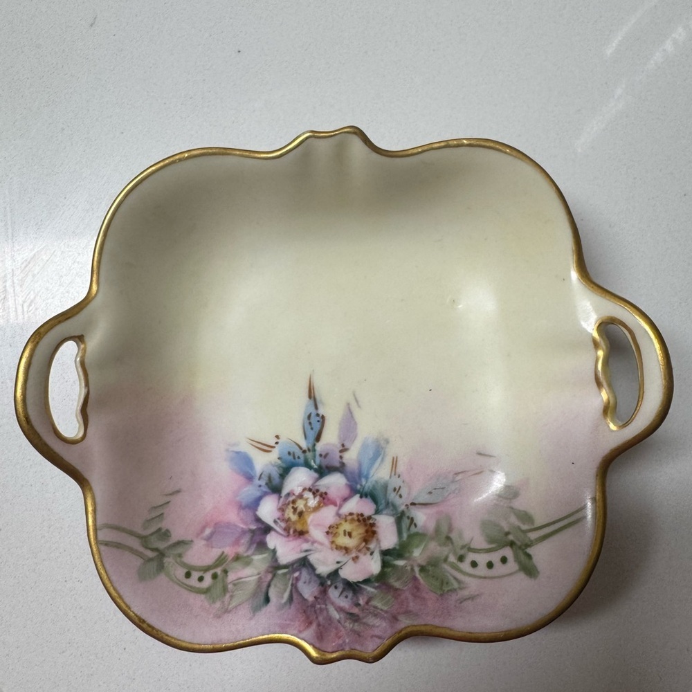 Vintage Nippon‎ Japan Hand Painted Floral Trinket Dish Bedroom Vanity